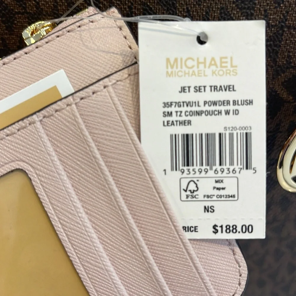MICHAEL KORS Jet Set Travel Small Saffiano Leather Top Zip Coin Pouch Wth ID NWT